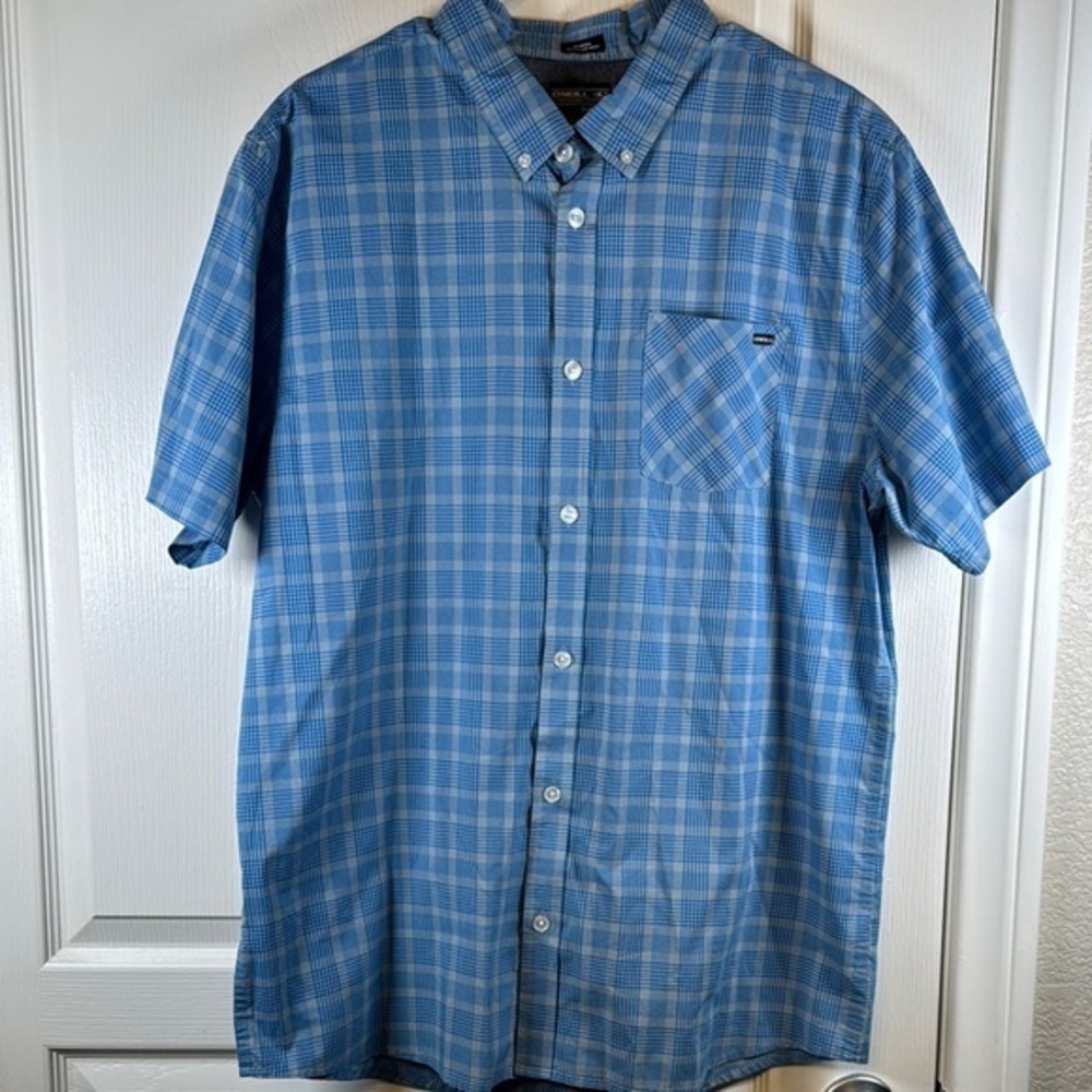 O'Neill Classic Fit Blue Buttoned Pocket Plaid Shirt Surfer Size XL EUC #2546